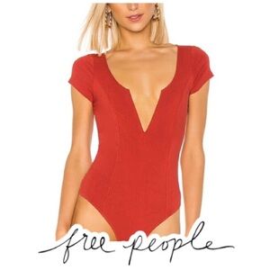 Free People | Deep Conversations Terracotta Red V-Neck Bodysuit